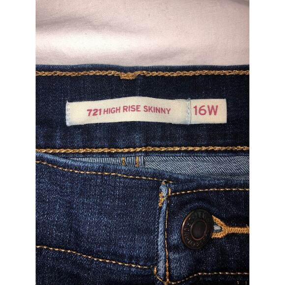 Levis Jeans 721 High Rise Skinny 16W Blue Raw Hem Stretch Dark Wash 5 Pocket - Picture 2 of 7